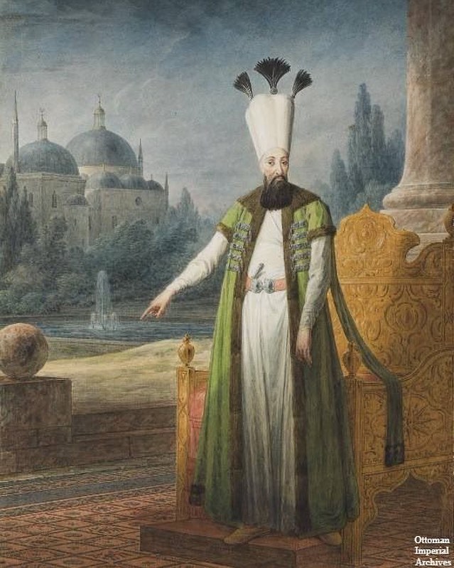 A portrait of "Veli" Sultan Abdülhamid I standing in front of his throne. Reign:...