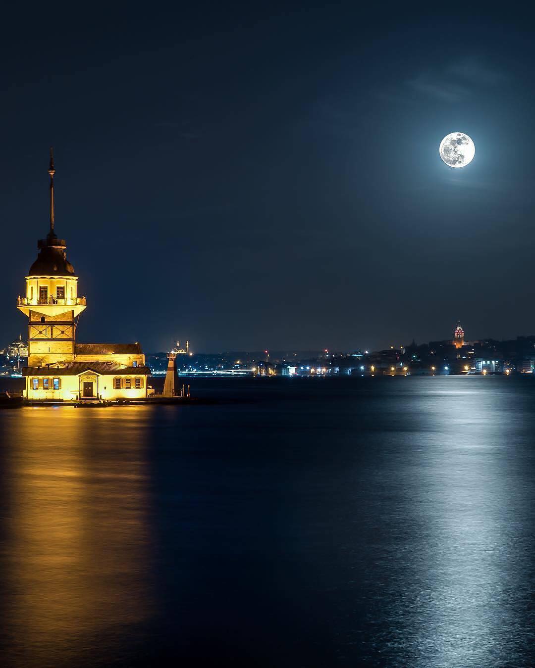 A rare view of the strong waters of the Bosphorus sleeping in a calm state under...