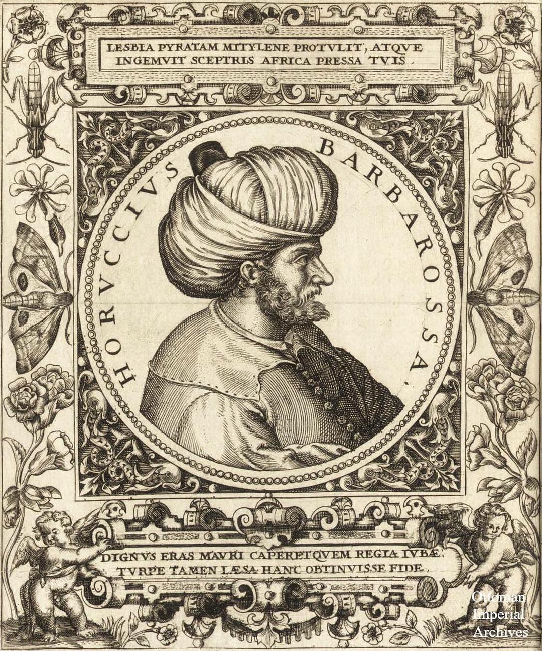 A wooden rotogravure from the 1500's of Barbaros Hayreddin Pasha, Grand Admiral ...