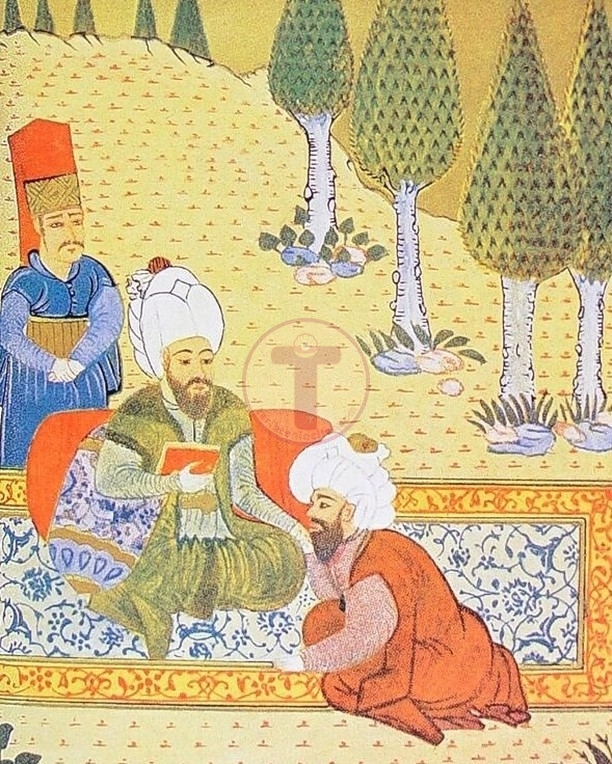 Astronom, matematikçi ve fizikçi Ali Kuşçu Fatih Sultan Mehmed'e kitabını sunuyo...