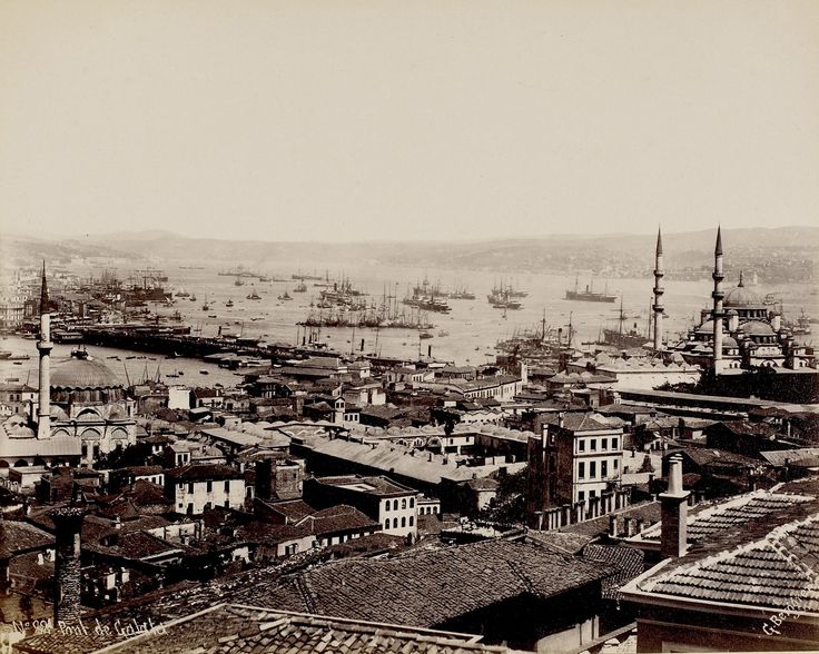 Eminönü ve Galata Köprüsü Panoraması / 1870'ler / G.Berggren Fotoğraf...