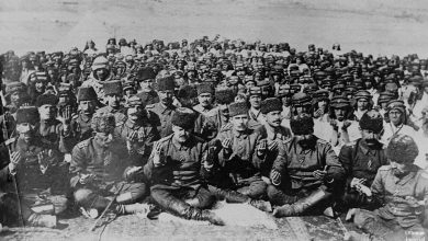 Ottoman Turkish and Arab soldiers praying together, Sina Front, Egypt, World War...