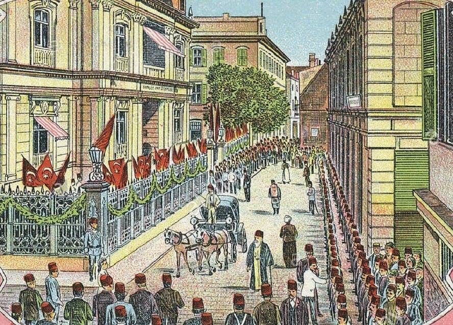 The inauguration of the Ottoman Bank in Salonica (Thessaloniki, Greece), 1890's....