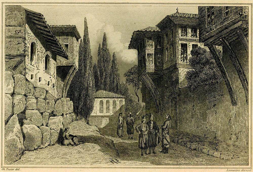 İzmit'de bir sokak, 1830.
A street in Ottoman Izmit, c1830.

شارع في إزميت العثم...